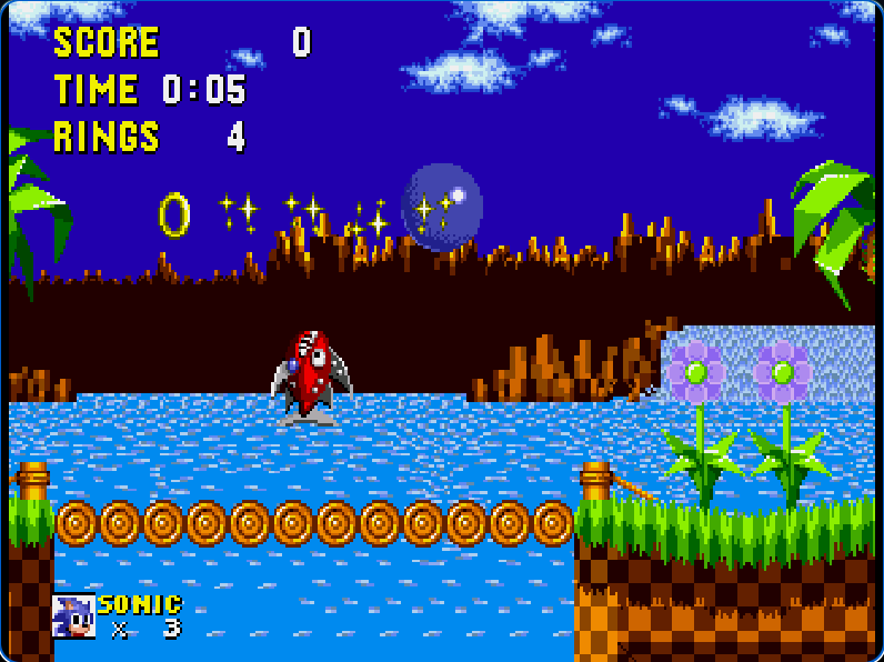Sonic the Hedgehog real in-game action running in the OldGames emulator