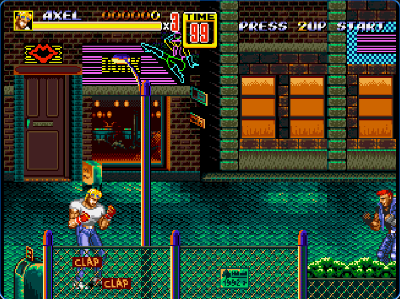 Streets of Rage 2 real gameplay showing the opening area on Genesis
